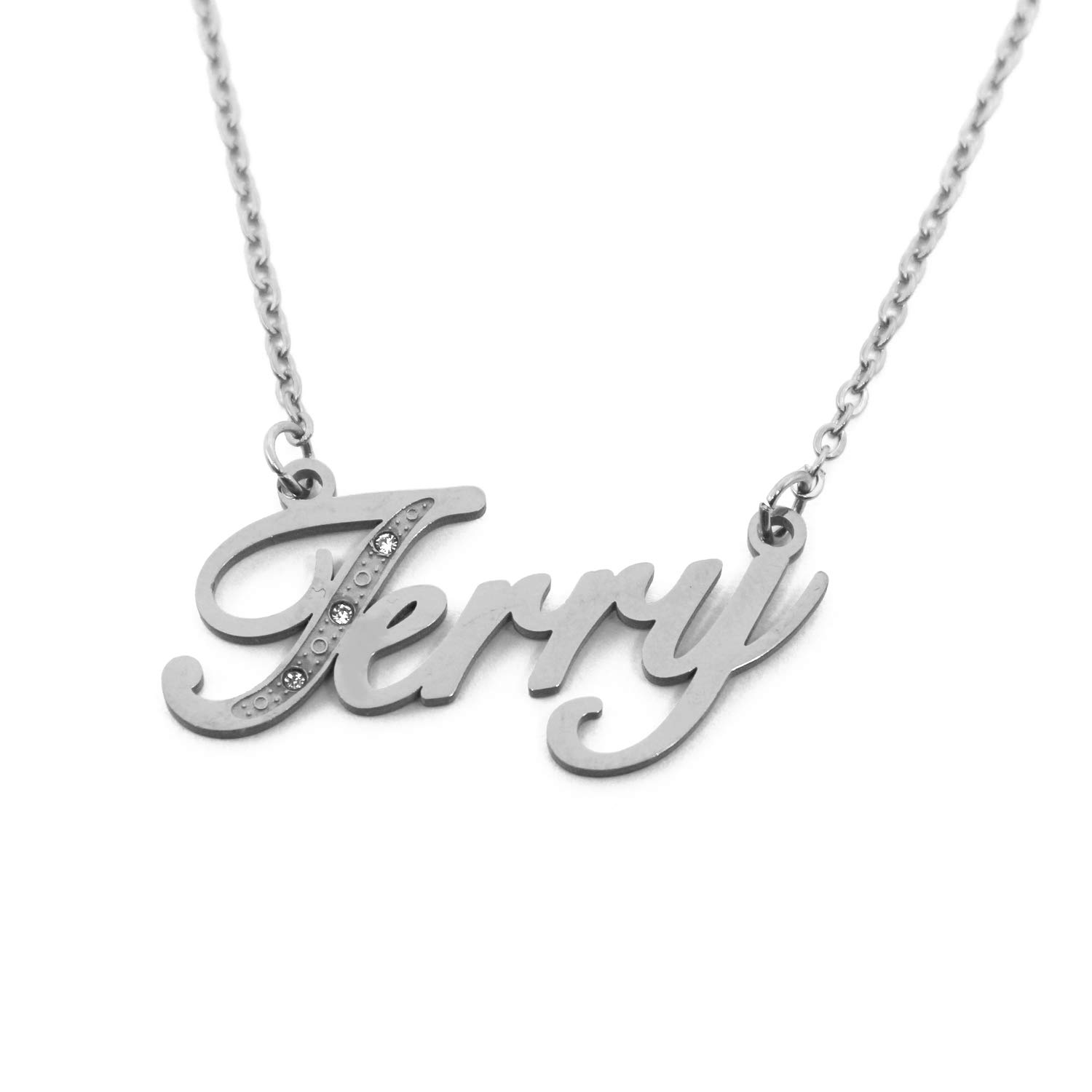 Terry Italic Personalised Name Necklace With Cubic Zirconia Silver Tone , Custom Dainty Name Pendants, Jewellery for Ladies, Girlfriend, Mother, Sister, Friends