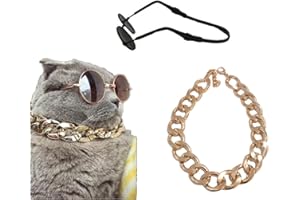 JUVBARXY Cool Pet Glasses Kitten Sunglasses Pet Art Photography Glasses Accessories Cute Glasses Cosplay Costume Photos Props Random Color (1 Pieces Black Glass+1 Pieces Necklace)