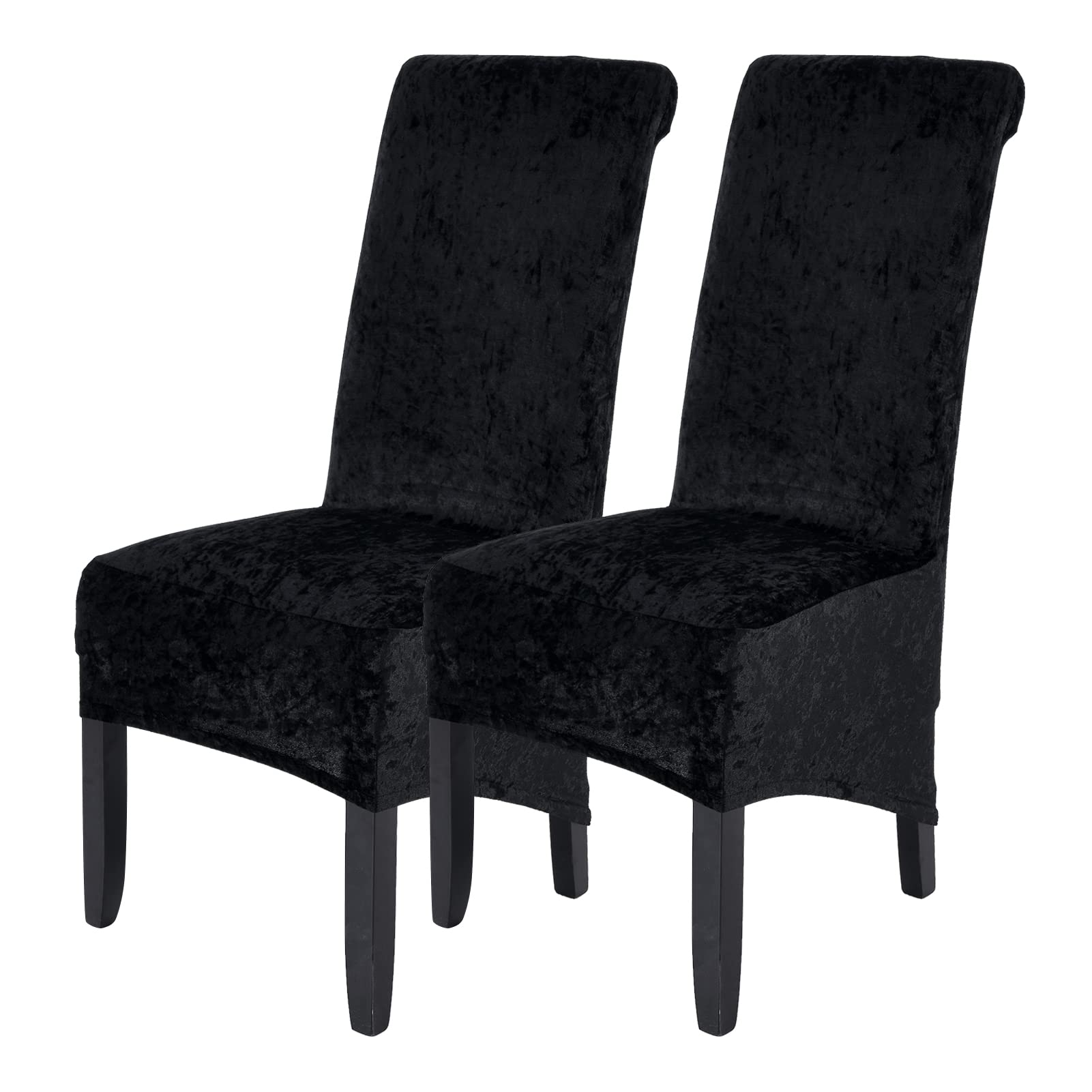 abodos Dining Chair Covers, Crushed Velvet Stretchable Elastic Chairs Protective Cover, Removable Washable Slipcovers for Dining Room Wedding Banquet Party Chair Covers,black,set of 2