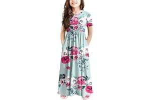 storeofbaby Girls Casual Maxi Floral Dress Long Sleeve Holiday Dresses with Pockets