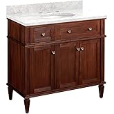 Signature Hardware 464764 Elmdale 36" Free Standing Single Vanity Set with Mahogany Cabinet, Vanity Top, and Oval Undermount 