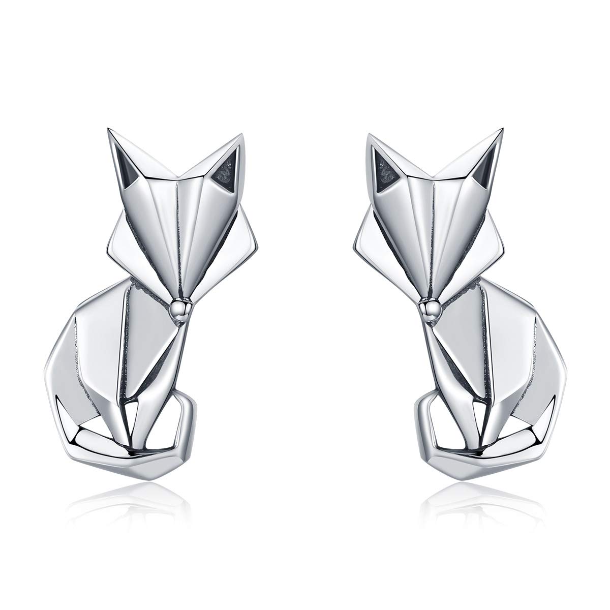 NEWL 925 Sterling Silver Folding Fox Animal Stud Earrings for Women Sterling Silver Jewelry