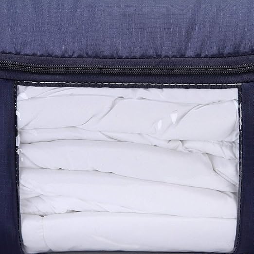 Amazon Co Jp 収納袋 布団袋 毛布 敷きパッド 季節の変わり目の衣類の整理等に 布団収納ケース 窓付き 持ち手付き 紺色 3枚組 ホーム キッチン