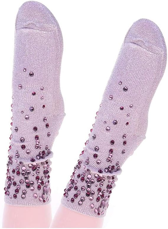 Women Glitter Colorful Rhinestones Socks.Gold Sliver Shiny Ankle Socks