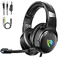 YINSAN Gaming Headset for PS4 PS5 Xbox Series X|S Xbox One Nintendo Switch PC Gaming Headphones with Stereo Surround Sound RGB Light Over Ear Wired Gamer Headset with Mute Microphone, Black