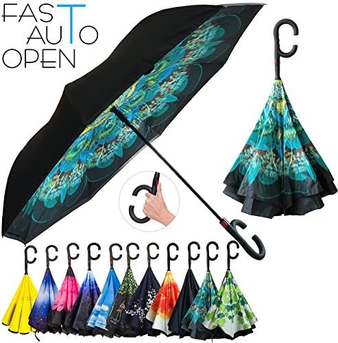 Double Layer Inverted Umbrella – Reverse Auto Open Umbrella - Windproof UV Protection Upside Down Umbrella For Car Rain Outdoor Use