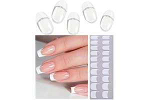 Wahrshei Semi Cured Gel Nail Strips | 20pcs French Glitter Gel Nail Stickers UV | Semi Cured Gel Nail Wraps for Home Nails DIY