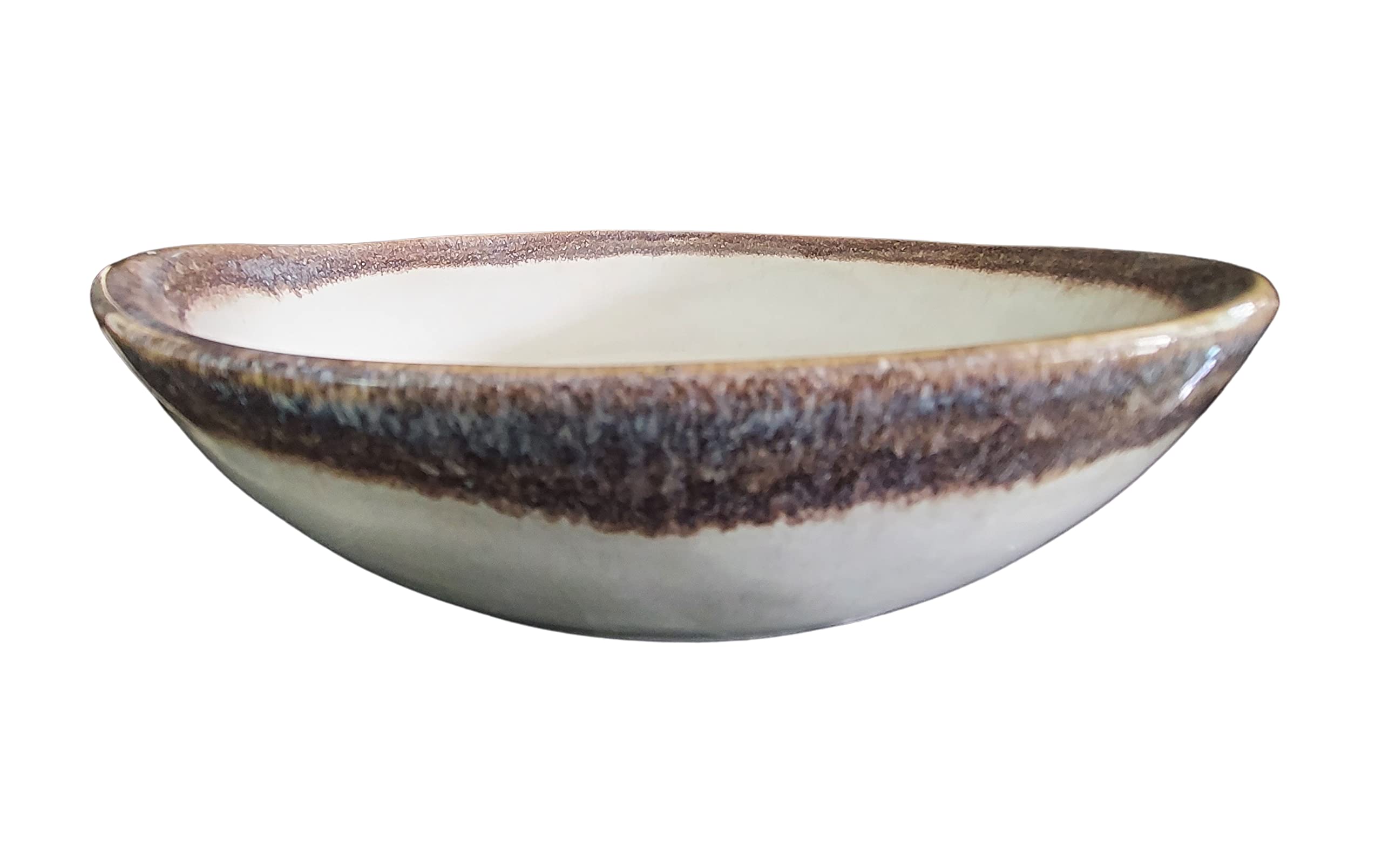 PintoCer - 2 x 23 cm Stoneware Bowl for Soup, Pasta, Salad or Cereals, White and Brown. Handcraft
