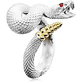 HAIXIAN Unisex Wrap Rattlesnake Ring, S925 Sterling Silver, Black Silver, Punk Gothic Cocktail Party Style, Snake Ring Jewelry for Men Women