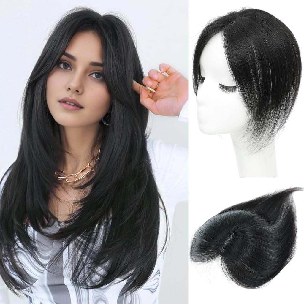 Ohobloom Hair Human Hair Toppers For Thinning Hair Women 360°3D Cover Hair Topper Black Cilp In Hair Extensions Upgrade Lace Base Partial