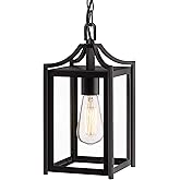Osimir Outdoor Pendant Light, 14" Large Modern Hanging Porch Light with Adjustable Chain, Black Exterior Outdoor Hanging Lant