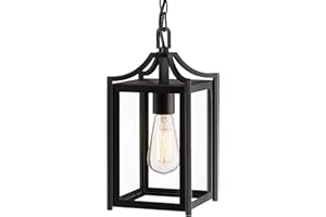 Osimir Outdoor Pendant Light, 14" Large Modern Hanging Porch Light with Adjustable Chain, Black Exterior Outdoor Hanging Lantern with Clear Glass for Porch Foyer Gazebo, 2439/1H