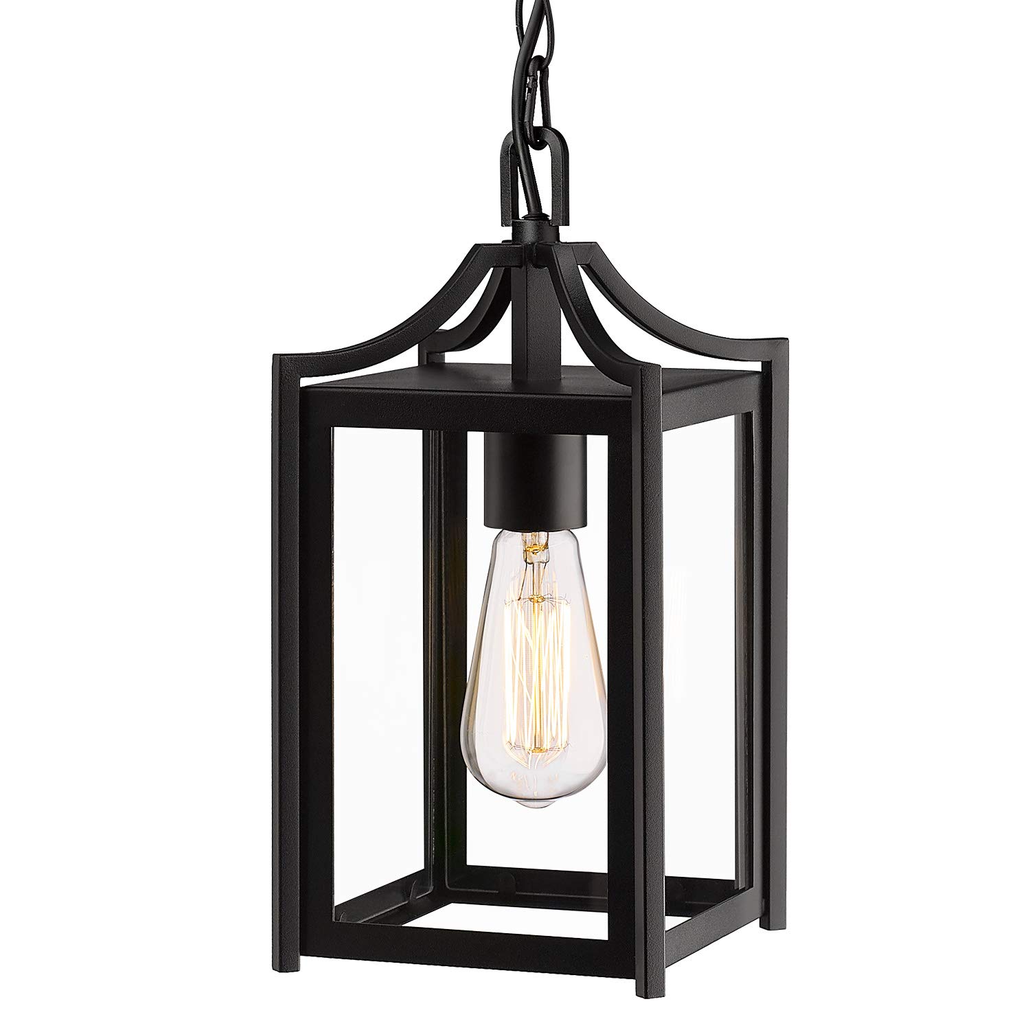 Photo 1 of Osimir Outdoor Pendant Light, 14" Large Modern Hanging Porch Light with Adjustable Chain, Black Exterior Outdoor Hanging Lantern with Clear Glass for Porch Foyer Gazebo, 2439/1H