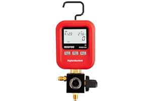 ROGVOC Digital Single Manifold Gauge, HVAC Refrigerants Digital AC Gauges Pressure Gauge for R22/R32/R410A/R134A/1234YF 24+ Refrigerants Recharge