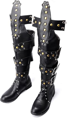 Amazon Cnstone メンズブーツ ロングブーツ ニーハイブーツ ローヒール パンク ロック系 デート ライブ 演出 コスプレ モード系 ビ ジュアル系 ゴシック系 ゴスロリ 原宿 V系 メンズ ファッション シューズ バッグ