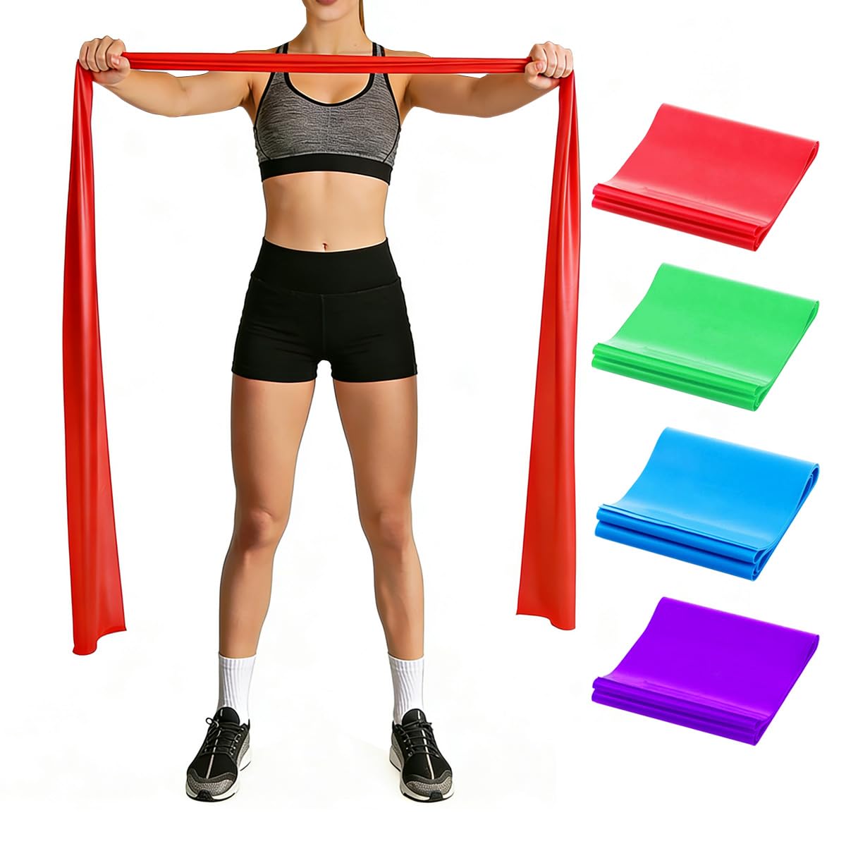 BOCTTCBO Resistance Bands Set - Professional Exercise Bands with 4 Resistance Levels, Elastic Bands Stretch Bands for Physical Therapy, Strength Training Yoga Pilates (Red,Green,Blue,Purple)
