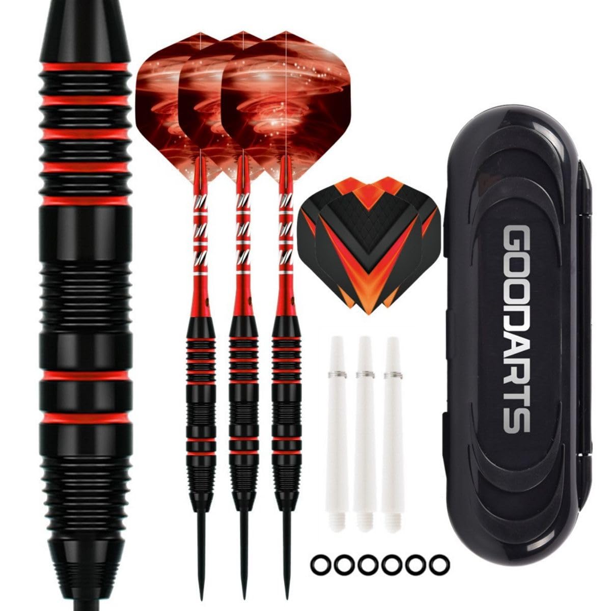 HRLORK 3 Packs Darts Set Professional Darts Set Steel Tip Darts Aluminum Shafts Darts Stems and Flights with 3 White Spare Shafts and Darts Case- Red