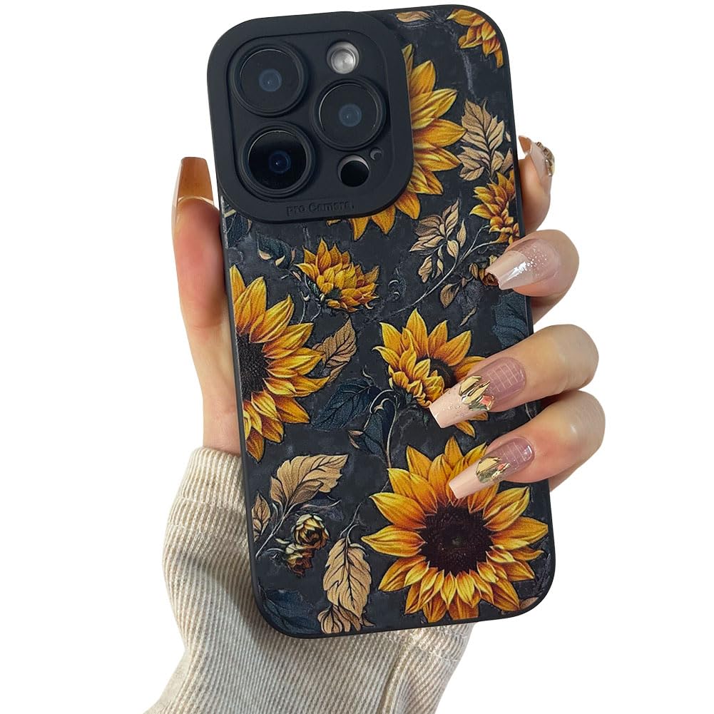 Photo 1 of Leimaq for iPhone 15 Case, Sunflower Floral Blooms Pattern Aesthetics Soft Silicone Anti-Scratch Shockproof Protective Case for Women Girls (Sunflower, for iPhone 15pro)