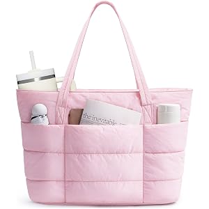 Narwey Nylon Puffer Tote Bag for Women, Puffy Work Nurse Teacher Tote Bag, Quilted Shoulder Bag for Travel, Gym, Gifts