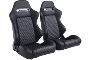 ELOUNTIK 2 Pcs Adjustable Universal Racing Seats with Double Sliders, Reclinable Bucket Seats, 1 Pair of Sport Seats for Vehicles (Black D)
