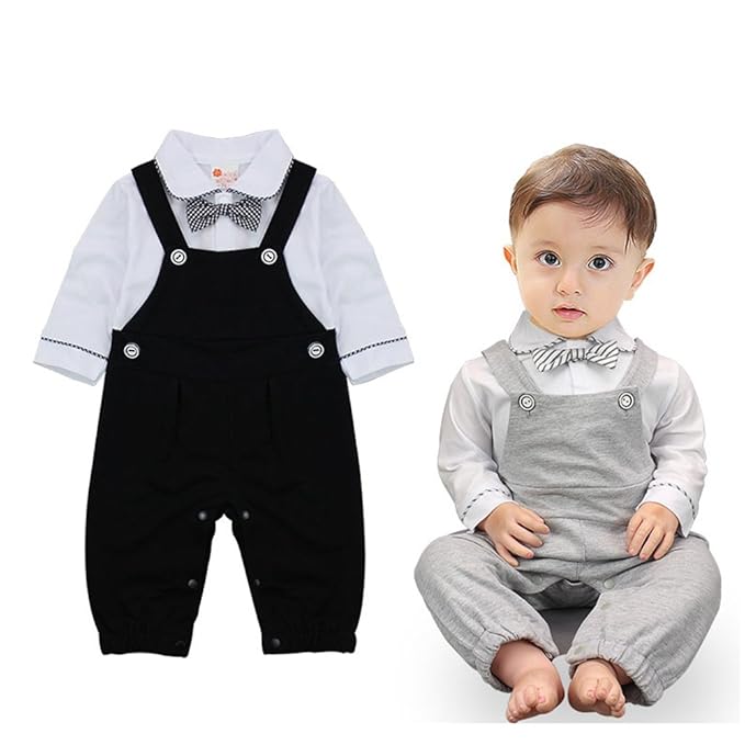 G-Kids Baby Jungen Strampler Jumpsuit Smoking Gentleman Anzug Langarm Outfits Sommer Kleidung Spielanzug Taufkleidung mit Fli