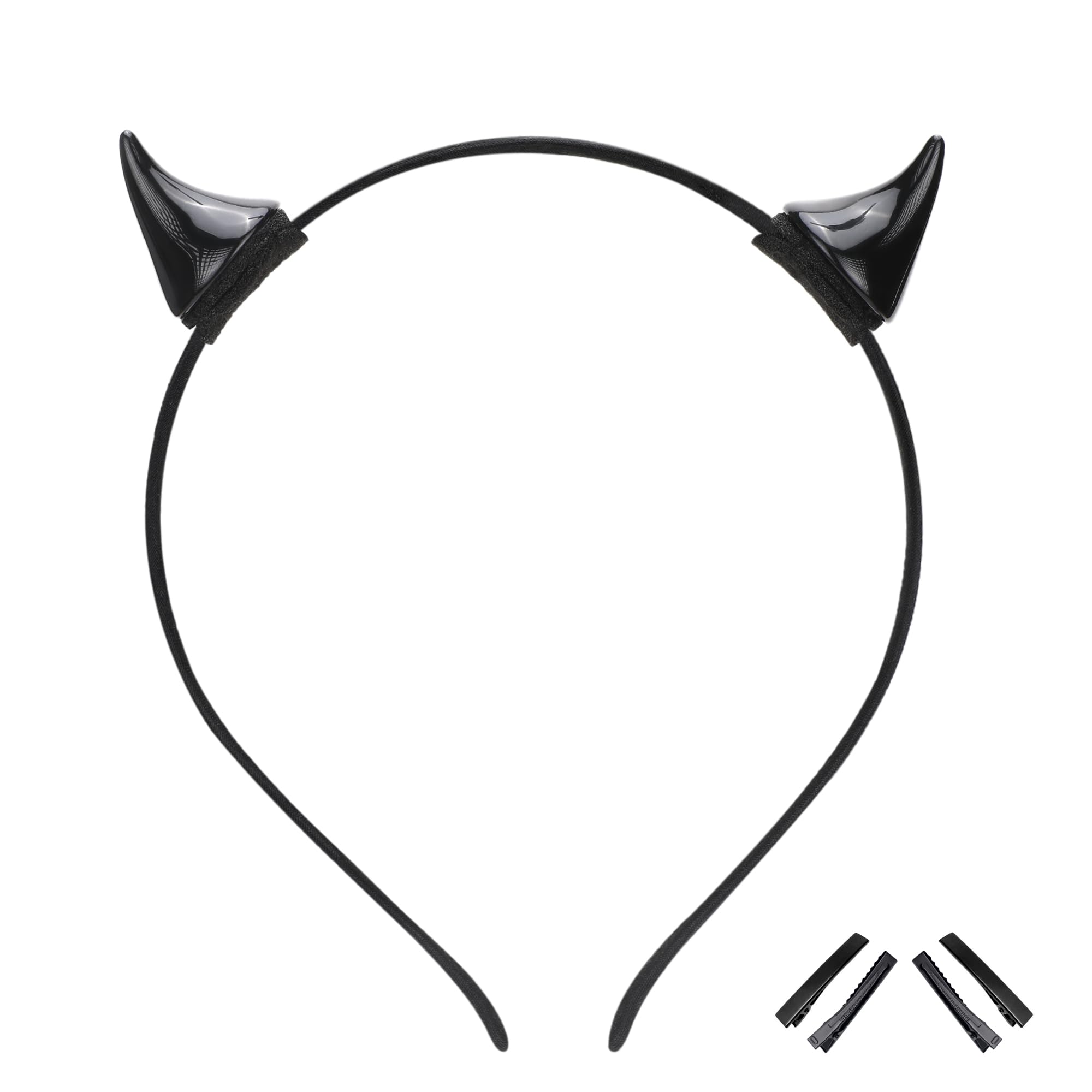 Photo 1 of MOSTORY Black Devil Horns Headband - Handmade Horn Headband Gothic Demn Horn Hairband with Clips Dark Hairhoop for Renaissance Halloween Cosplay Masquerade Witch Photo Shoot