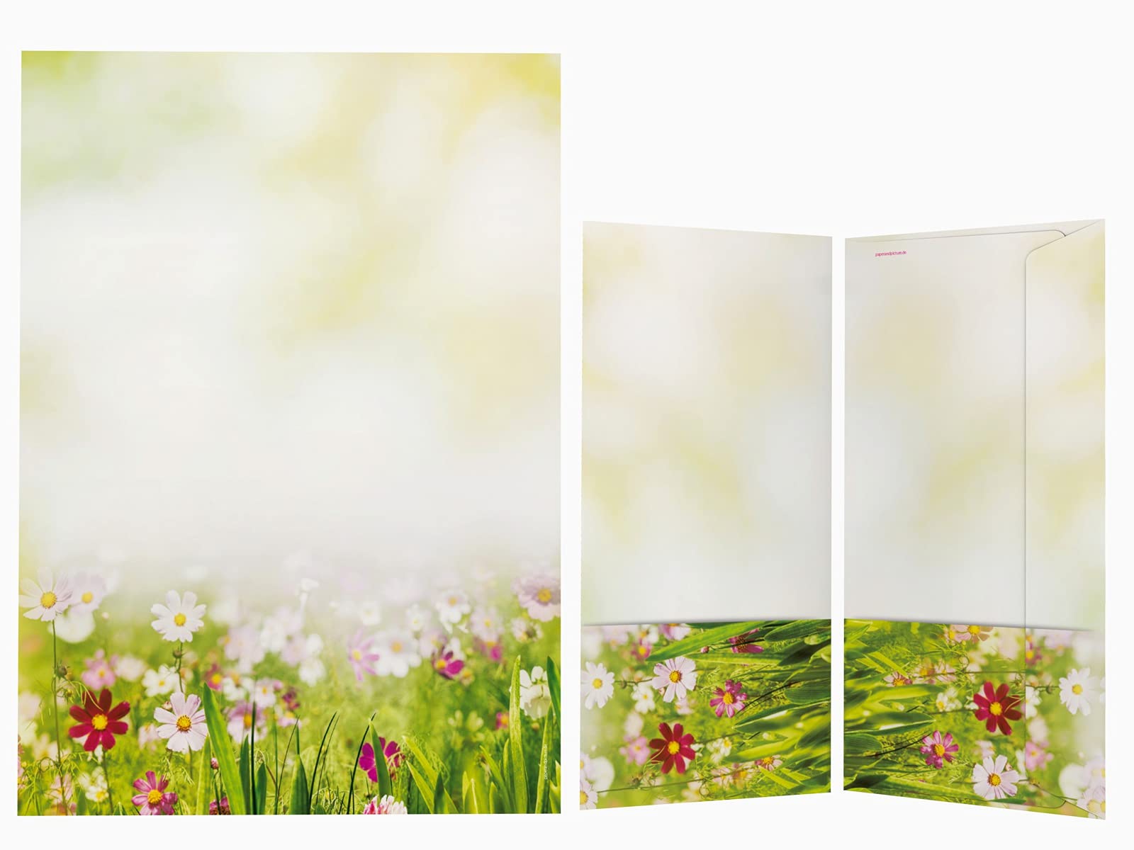 Motivpapier-Set Sommerwiese , 50 Blatt A4 + 50 komplett bedruckte Briefumschläge DIN LANG, für Laser/Ink/Copy/Hand