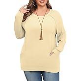 Lastshe Womens Plus Size Tops Fall Long Sleeve Shirts Dressy Casual Loose Fit Tunic Sweaters Clothes with Pockets 2025