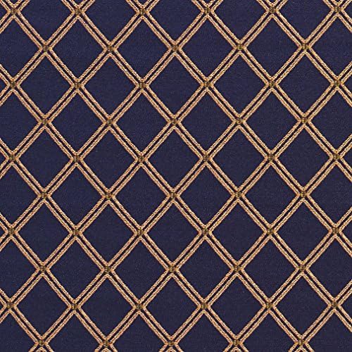 Topaz Blue and Gold Classic Decorative Diamond Mesh Damask Upholstery Fabric by the yard