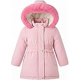AiWMGL 5-12 Years Girls Winter Coat Long Puffer Jacket Outwear Warm Quilted Coats Parka Kids Removable Hood Fleece Inner