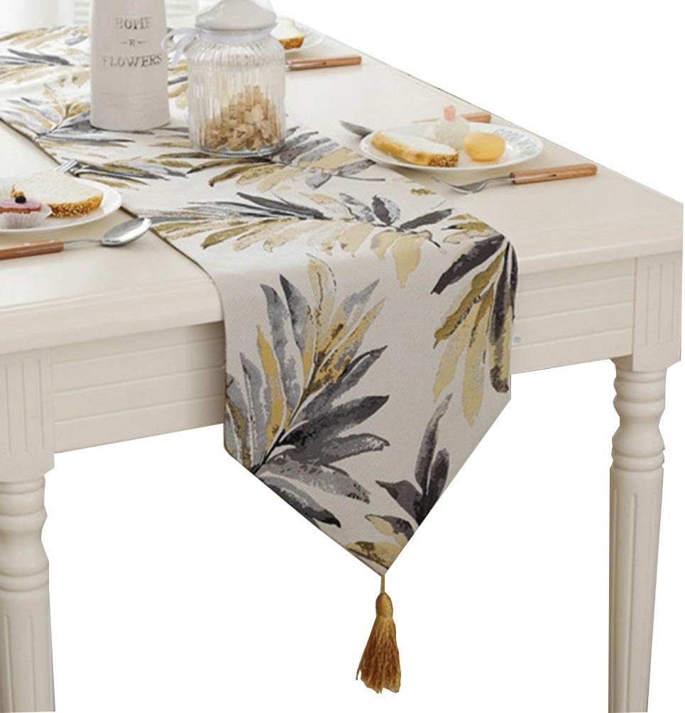 ZebraSmile Various Sizes 100% Polyester Leaves Table Runners with Tassels for Dining Table Decoration Home Decor 13 X 64 Inches