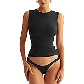 Eachyes Womens Double Lined Racerback Tank Tops Sleeveless High Neck Fitted Basic Shirts