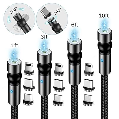 Magnetic Charging Cable, 540° Rotation, 4-Pack, Kenya Ubuy