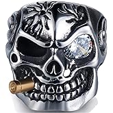 Jude Jewelers Vintage Stainless Steel Gothic Skull Smoking Bullet Biker Cocktail Party Ring