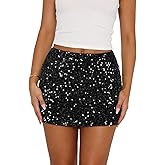 Hafailia Womens Sparkly Sequin Mini Skirt with Shorts Mid-Waisted Skirts Pencil Bodycon Short Skorts Clubwear
