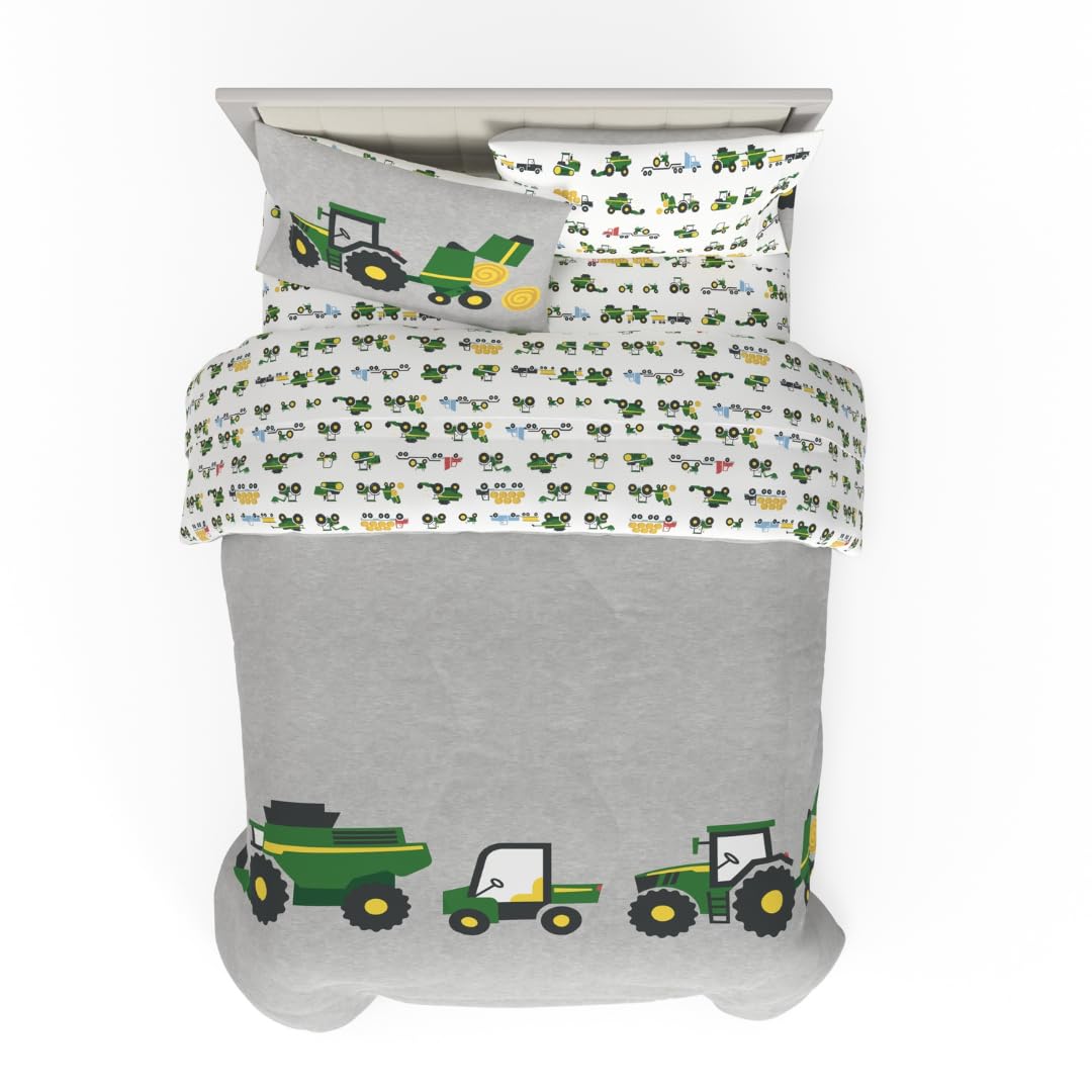 Photo 1 of Franco Kids John Deere Farm Equipment Bedding 5 Piece Super Soft Comforter and Sheet Set, Full, (Officially Licensed Product)