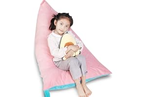 LOLOMLO Stuffed Animal Storage Bean Bag Chair Cover, Velvet Pink Lake Blue Plush Toy Storage Stuff and Sit Seat for Kids/Teens/Adults, 52" x 31" Extra Large Triangle Floor Sofa, 200L/52Gal, Cover Only