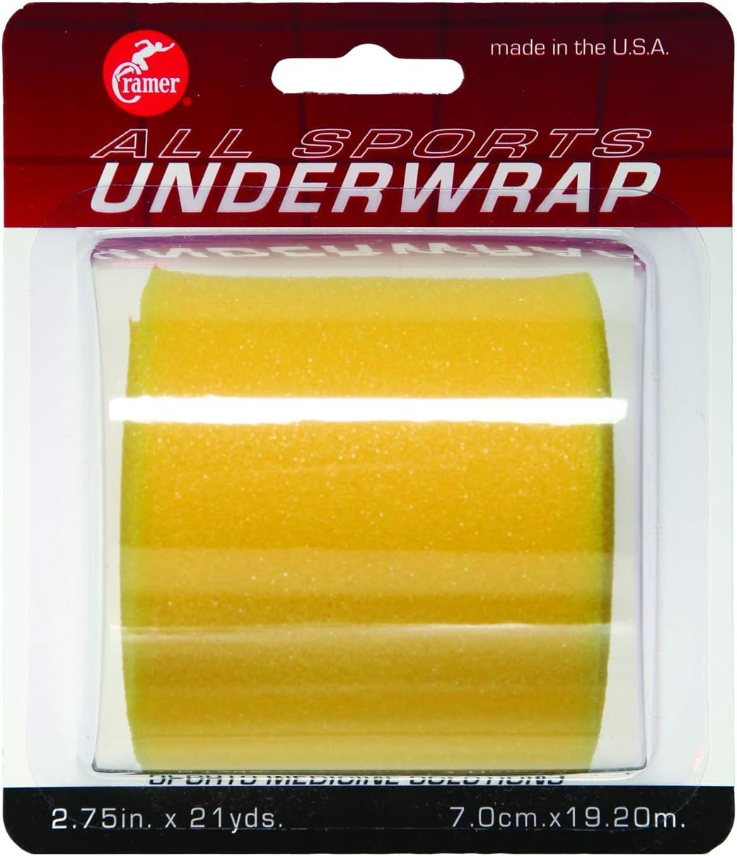 Cramer Tape Underwrap, Sports PreWrap for Athletic Ankle, Wrist, and Injury Taping Jobs, Hair Tie, Headband, Patella Support, Pre-Wrap Athletic Tape Supplies, 2.75" X 21" Yard Roll of Pre Wrap, Yellow