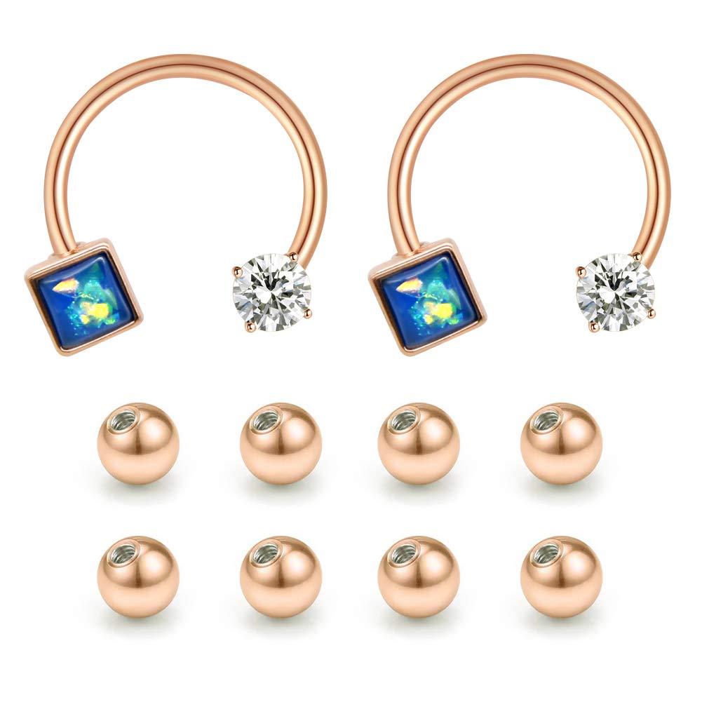 VFUN 16G CZ Opal Horseshoe Helix Earring Septum Nose Lip Eyebrow Rings Tragus Cartilage Piercing with Replacement Balls Accessoreis 8mm