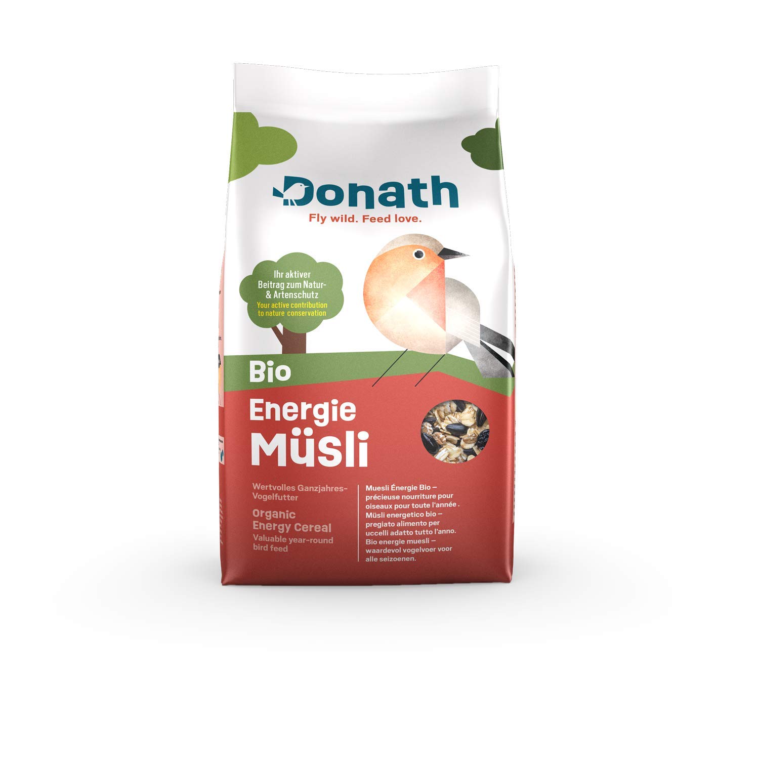 Donath Organic Energy Muesli - the energy-rich organic mix brings reserves of energy to your bird table - nutritious all year round wild bird food - made by us in Southern Germany