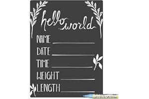 Cohas Hello World Newborn Baby Announcement Sign with Chalkboard Style Surface, 12 by 16 Inches, Blue Marker