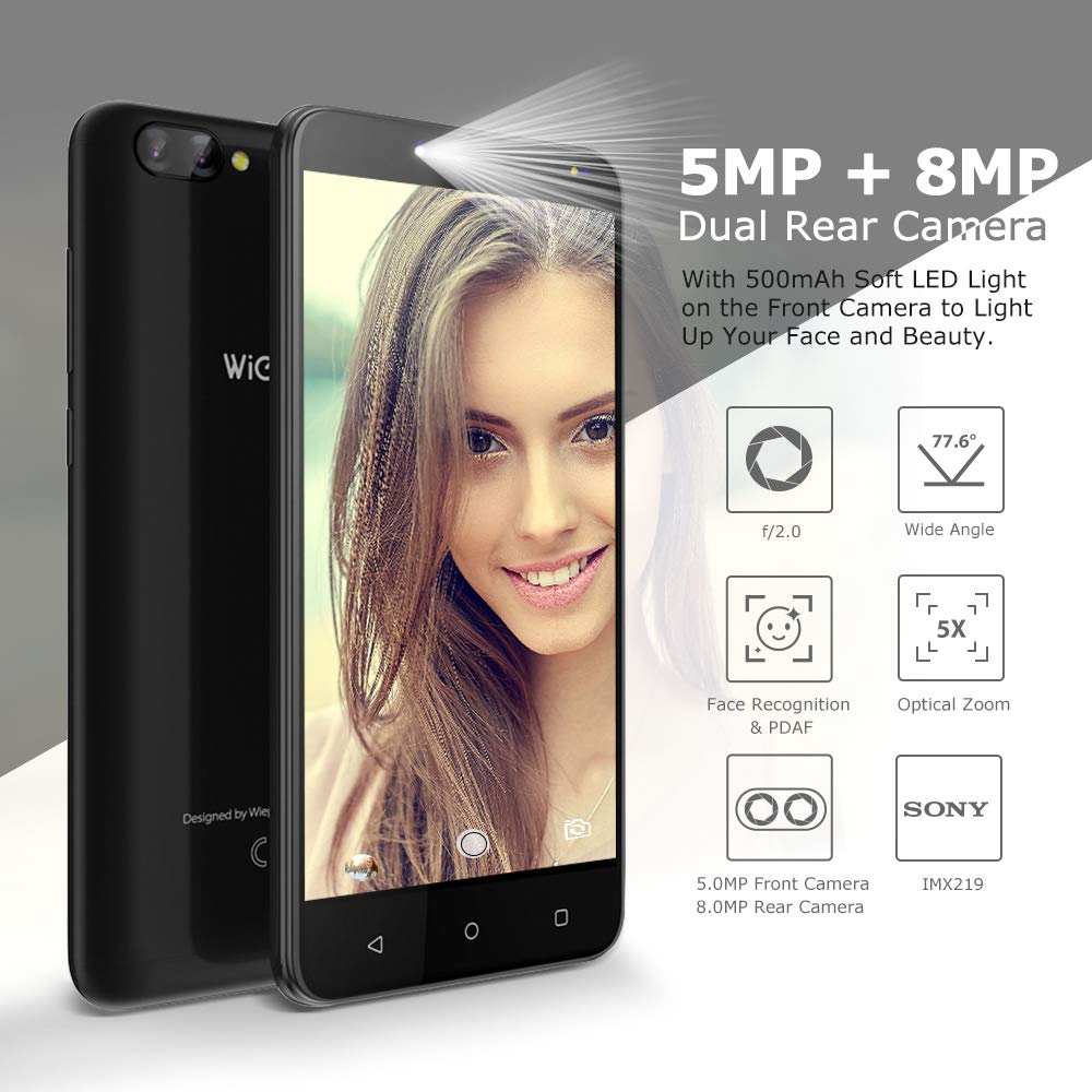 4G Handy Ohne vertrag 5,5 Zoll, 2GB+16GB, Android 7.0 Handy Dual SIM, 8MP+5MP Kamera, HD 1280 * 720 Bildschirm, Akku 2970mAh, Wieppo S6 Unlocked Smartphone Bluetooth GPS OTG (Schwarz)