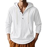 TAFLE Men's Linen Hoodie Lightweight Hawaiian Shirt Casual Beach Shirt with Pockets