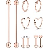 Hoeudjo 10pcs 16G 14G Surgical Steel Industrial Barbell Cartilage Earrings Hoop Helix Tragus Stud Labret Lip Medusa Monroe Rings Piercing Jewelry for Women Men