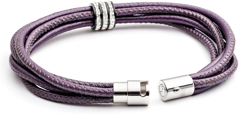 Tribal Steel Women's Berry Soft 5-Stranded Charm Bracelet - Ladies 19cm Nappa Leather Bracelet with Crystal Studded Bead, Bayonet Clasp - Image 3