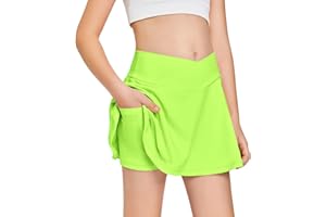 HALOUMONING Girls Tennis Skirt with Pockets Shorts Crossover High Waisted Athletic Skorts Workout Golf Running Skirts