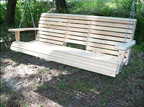 Ecommersify Flip Cup Holder Console Rot-resistant Cypress Eternal Wood Lumber Roll Back Porch Swing, 5-Feet - Thumbnail 3