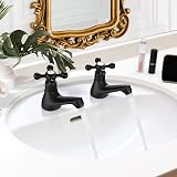 Wasserrhythm Victorian Basin Pillar Taps Pair Black Mono Cross Lever view 2