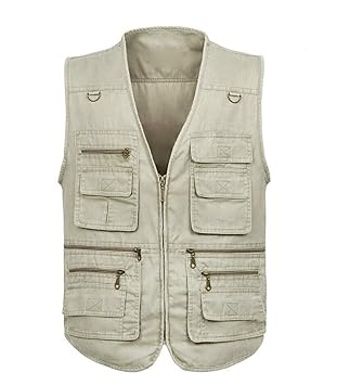 JBHURF Herrenweste im Freien Leichte Reise-Lässige Atmungsaktive ärmellose Jacke mit Mehreren Taschen (Farbe : Khaki 1, größe