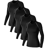 Coume 4 Pack Women's Compression Long Sleeve Shirts Crew Neck Workout Tops Quick Dry Gym Running Athletic Sports Underscrubs